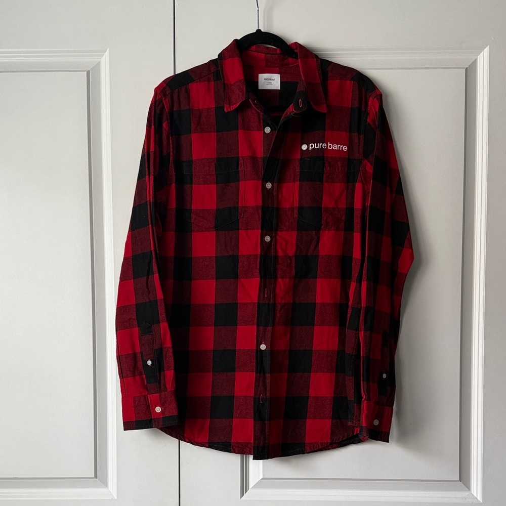 Pure Barre Red and Black Checkered Shirt